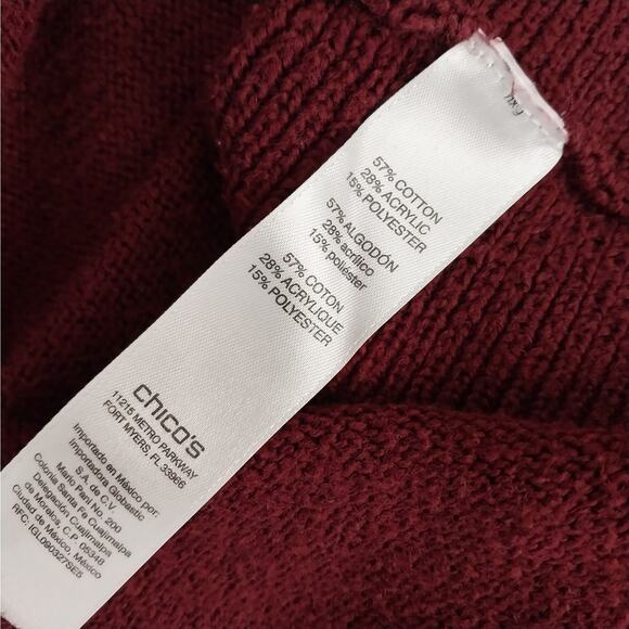 CHICO'S! RICH BURGUNDY RED COTTON BLEND MOCK NECK TUNIC LENGTH SWEATER! SZ M - Picture 7 of 9